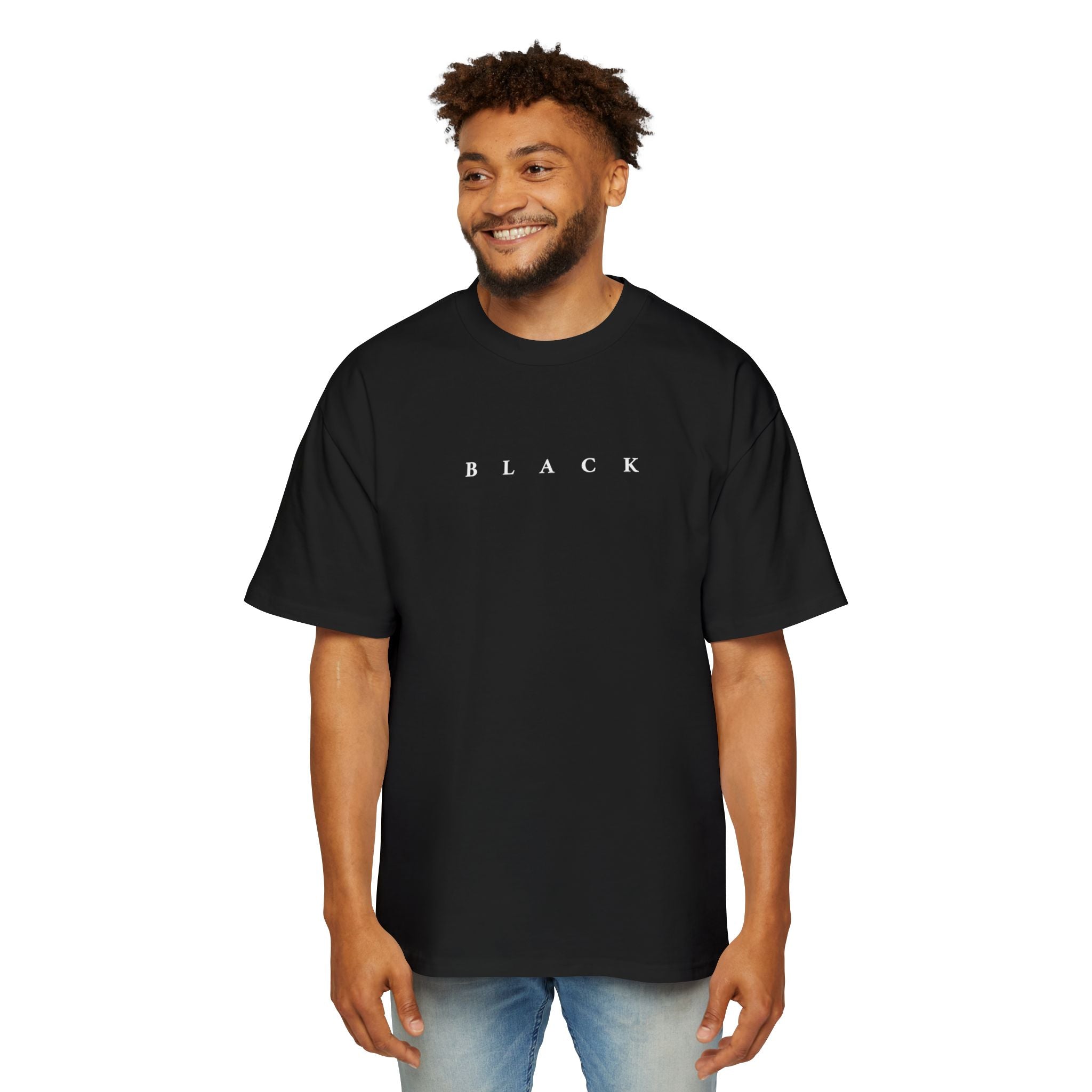 Black Minimalist Tee — 'BLACK' Text Oversized Men's Shirt