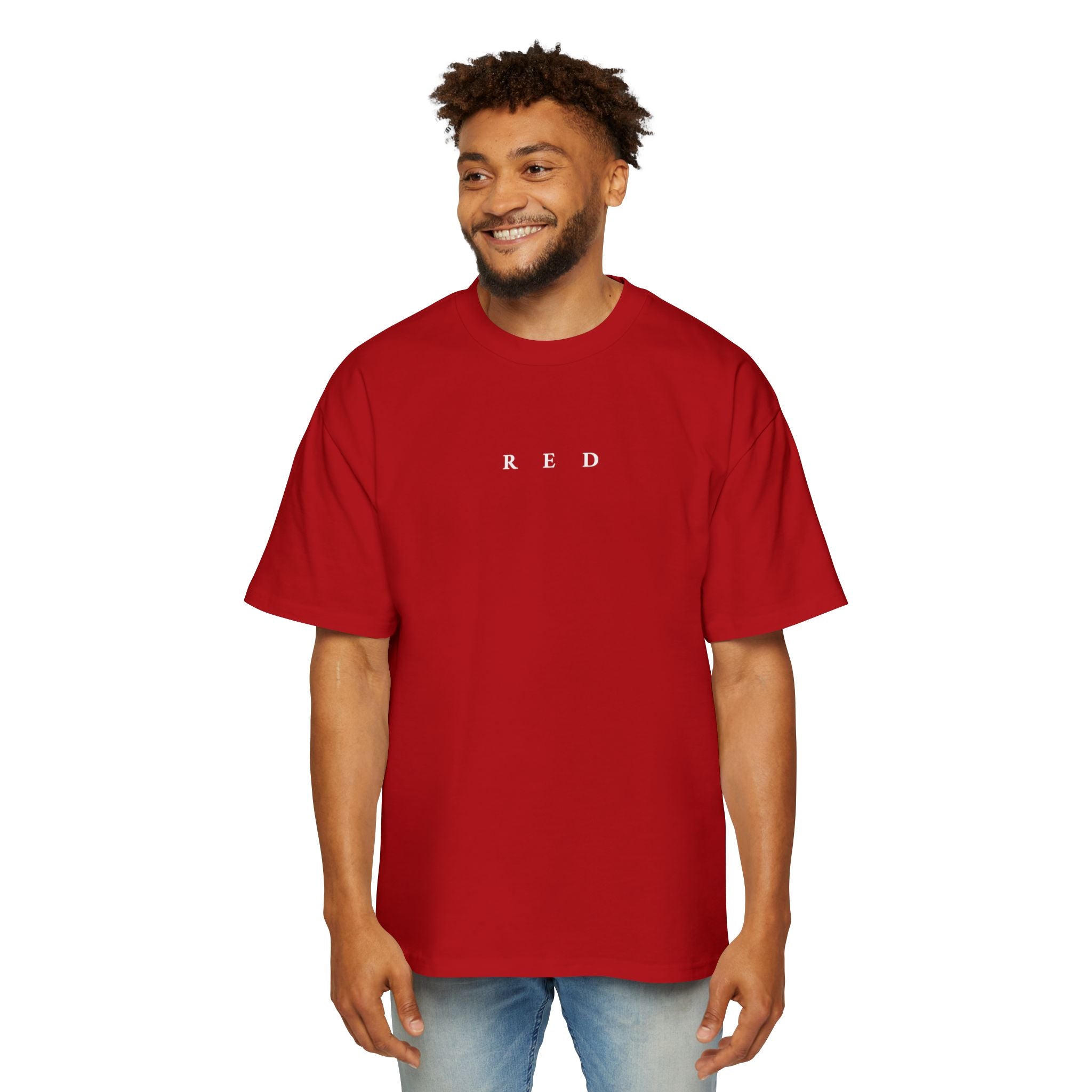 Red Minimalist Tee — 'RED' Graphic Oversized Shirt