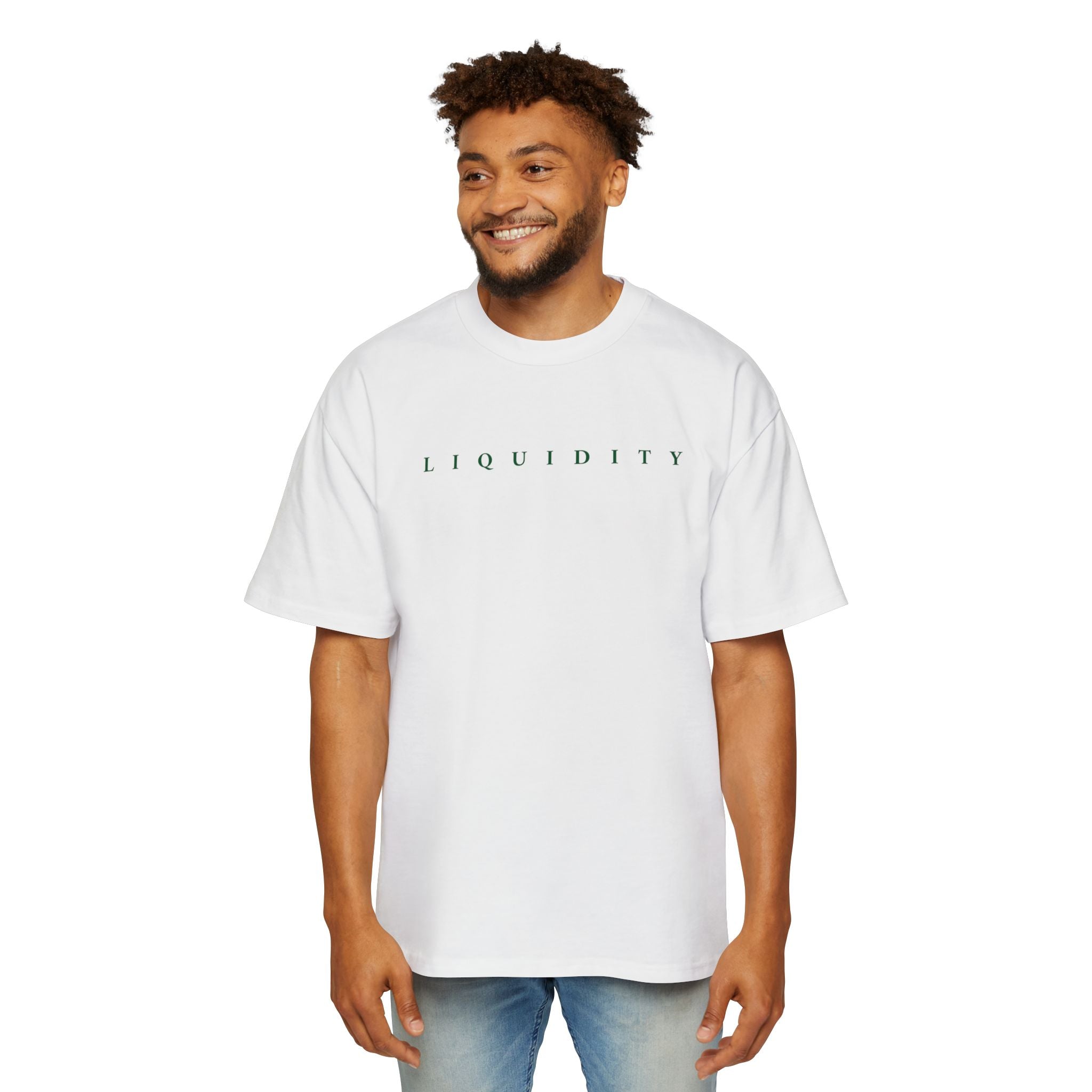 Liquidity Minimalist Oversized Tee — Men's White Graphic T-Shirt